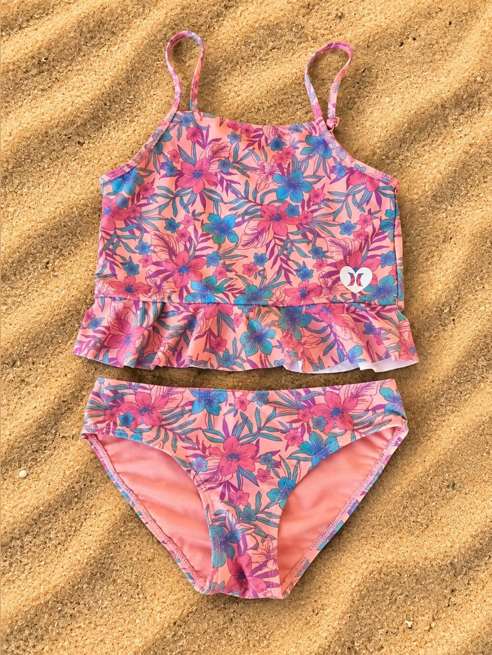 Hurley Girls Size 7/8 Tropical Floral Two Piece Tankini Swimsuit